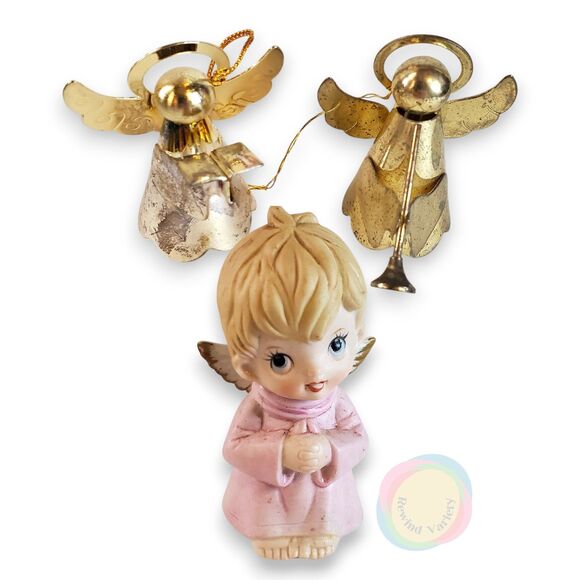 Lot of 3 VTG Angel Ornaments & Figurine Porcelain Tin Christmas Kitsch Decor - Picture 1 of 16